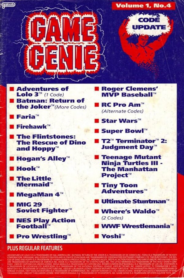 Game Genie Volume 1 Number 4 Code Update Booklet [Mail Order]